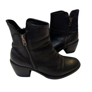 Boemos Italy Black Leather Double Zip Ankle Boots Moto Booties Size 5,5/6(EU36)